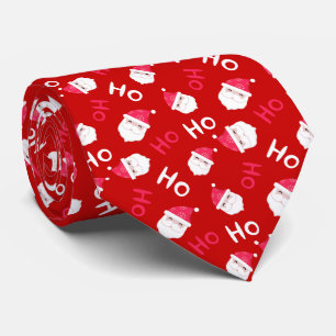 Ho Ho Ho Ho Cute Santa Head Christmas Pattern Neck Tie