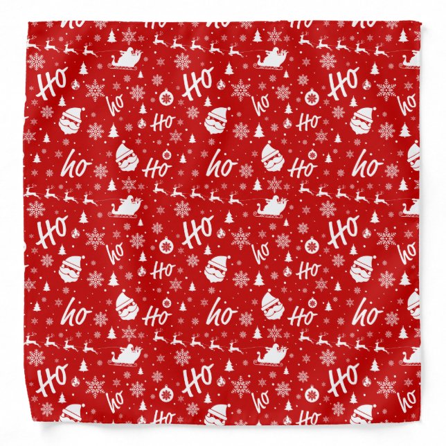 Ho Ho Ho Ho Red & White Christmas Pattern Bandana (Front)
