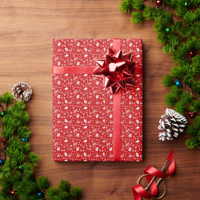 Ho Ho Ho Ho Red & White Christmas Pattern Wrapping Paper (Holiday Gift)