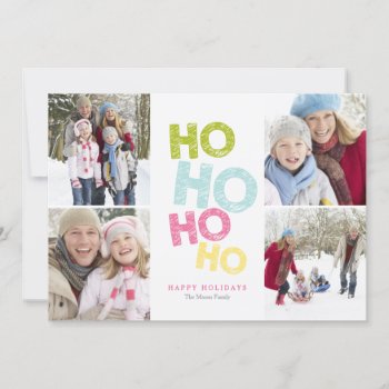 Ho Ho Ho Ho | White Holiday Card by PinkMoonPaperie at Zazzle