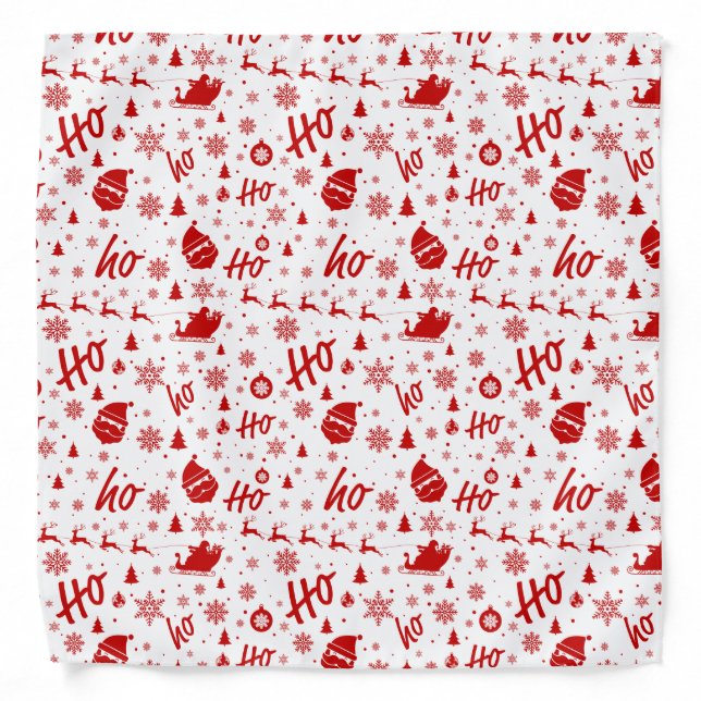 Ho Ho Ho Ho White & Red Christmas Pattern Bandana (Front)