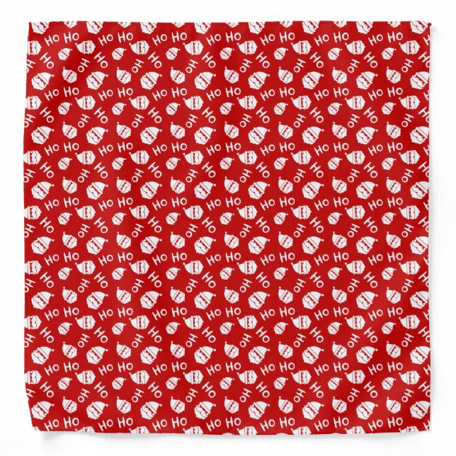 Ho Ho Ho Ho White & Red Santa Face Pattern Bandana (Front)
