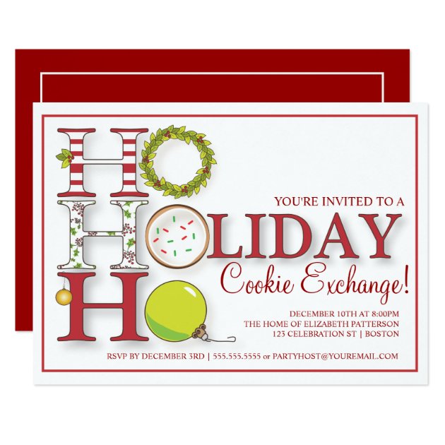 HO HO HO Holiday Cookie Exchange Party Invitation