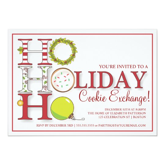 HO HO HO Holiday Cookie Exchange Party Card