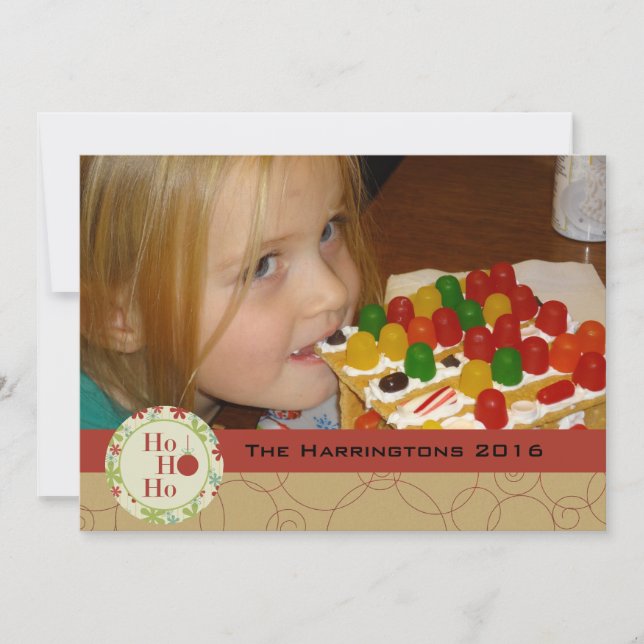 Ho Ho Ho Holidays Customized Holiday Photo Card (Front)