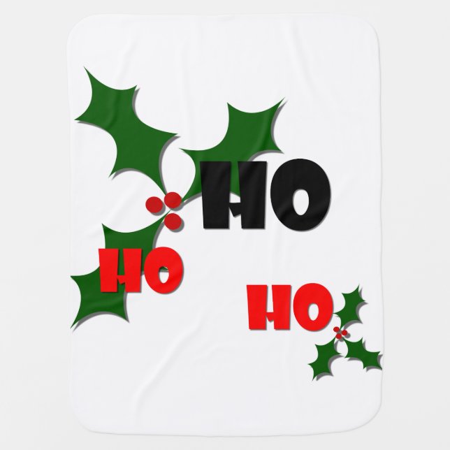 Ho Ho Ho Holly & Berries Baby Blanket (Front)