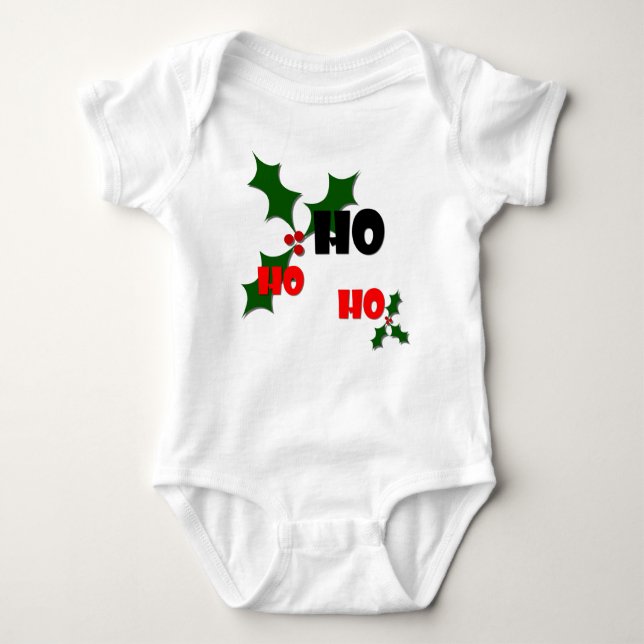 Ho Ho Ho Holly & Berries Baby Bodysuit (Front)