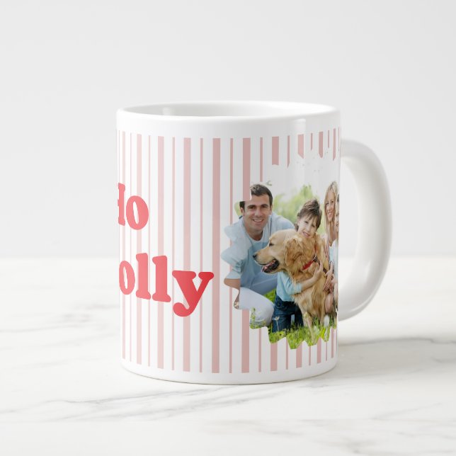 Ho Ho Ho Holy Jolly Christmas Striped Giant Coffee Mug (Front Right)