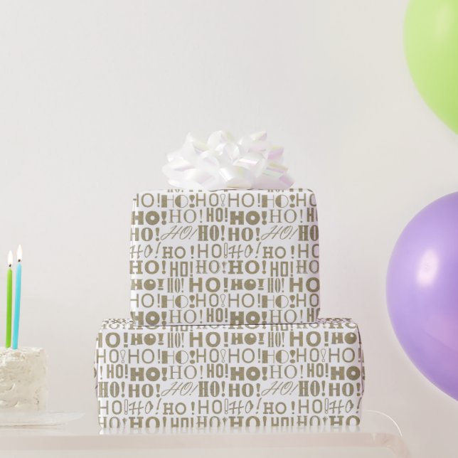 HO! HO! HO! in Silver and Gold Confetti Christmas Wrapping Paper (Party Gifts)