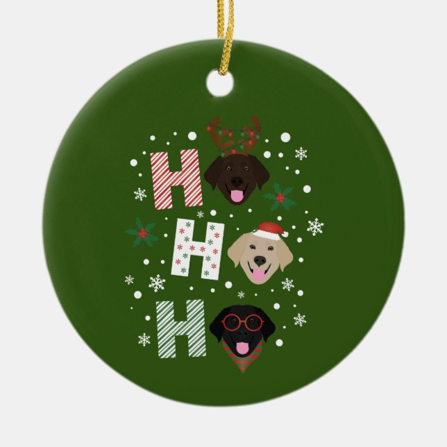 Ho Ho Ho Labrador Retriever Merry Christmas Ceramic Ornament (Front)