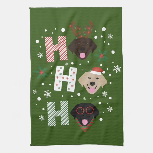 Ho Ho Ho Labrador Retriever Merry Christmas Kitchen Towel (Vertical)