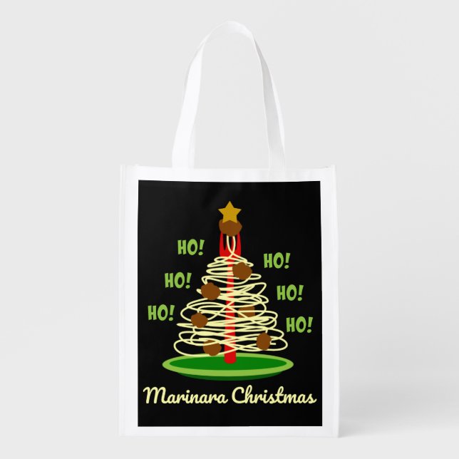 Ho! Ho! Ho! Marinara Christmas Pasta Tree Grocery Bag (Front)