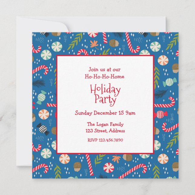 Ho-Ho-Ho-me Holiday Sweets Pattern Invitation (Front)