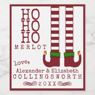 Ho Ho Ho Merlot Christmas Wine Label Personalized