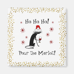 Ho Ho Ho Merlot Funny Cat Christmas Wine Quote Magnet