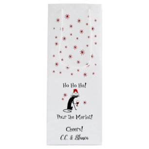 Ho Ho Ho Merlot Funny Cat Christmas Wine Quote Wine Gift Bag
