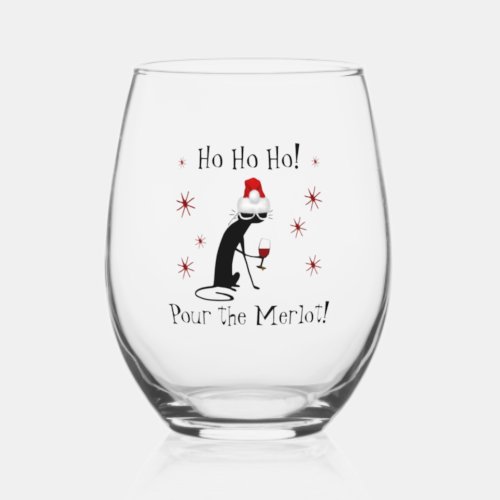 Ho Ho Ho Merlot Funny Christmas Wine Quote Stemless Wine Glass