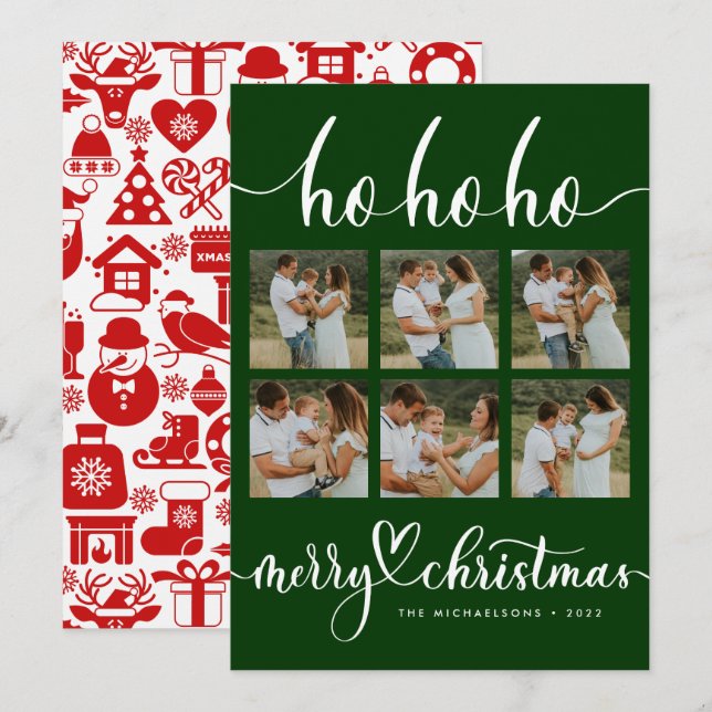 HO HO HO MERRY CHRISTMAS Add Your Photos Collage (Front/Back)