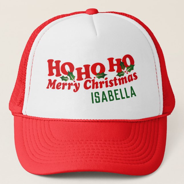 Ho Ho Ho Merry Christmas custom name Trucker Hat (Front)