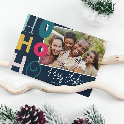 Ho Ho Ho Merry Christmas Family Photo Holiday Card