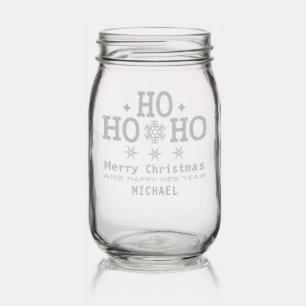 Ho Ho Ho Merry Christmas Festive Personalized Name Mason Jar