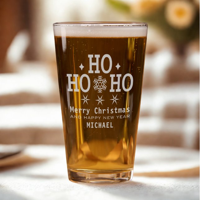 Ho Ho Ho Merry Christmas Festive Personalized Name Pint Glass (Creator Uploaded)