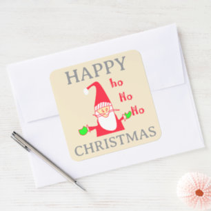 "Ho Ho Ho" Merry Christmas: Gnome Holiday Festive Square Sticker