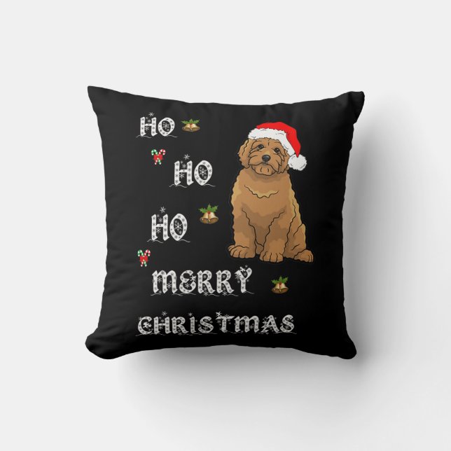 Ho Ho Ho Merry Christmas Goldendoodle Lover Dog Throw Pillow (Front)
