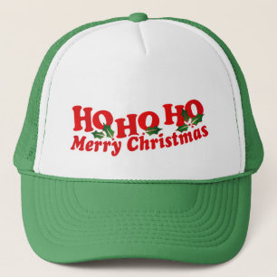 "Ho Ho Ho Merry Christmas" green & white hat