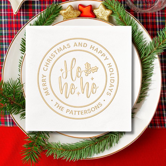 Ho Ho Ho Merry Christmas Happy Holidays Name  Foil Napkins (Creator Uploaded)