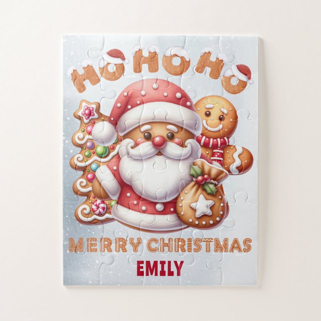 HO HO HO| MERRY CHRISTMAS| KID'S NAME JIGSAW PUZZLE (Vertical)