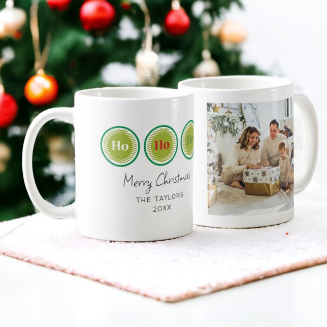 Ho Ho Ho Merry Christmas Modern Photo and Text Coffee Mug (Ho Ho Ho Merry Christmas Modern Photo and Text Coffee Mugs from Ricaso Add family name or other text)