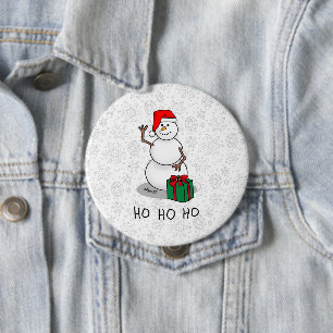 Ho Ho Ho Merry Christmas Santa Cute Snowman Button