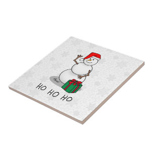 Ho Ho Ho Merry Christmas Santa Cute Snowman Ceramic Tile