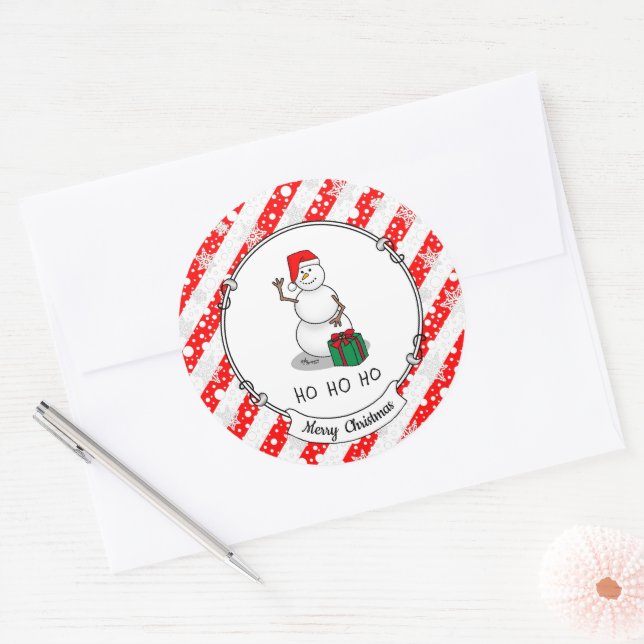 Ho Ho Ho Merry Christmas Santa Cute Snowman Classic Round Sticker (Envelope)