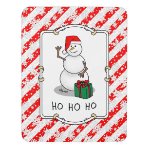Ho Ho Ho Merry Christmas Santa Cute Snowman Door Sign