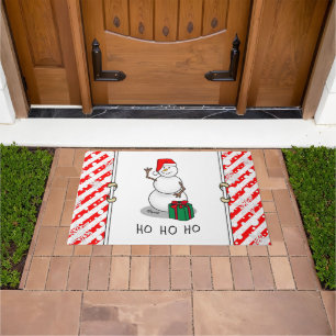 Ho Ho Ho Merry Christmas Santa Cute Snowman Doormat