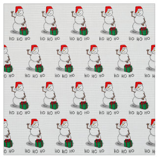 Ho Ho Ho Merry Christmas Santa Cute Snowman Fabric