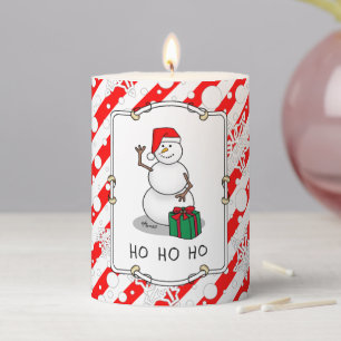 Ho Ho Ho Merry Christmas Santa Cute Snowman Pillar Candle