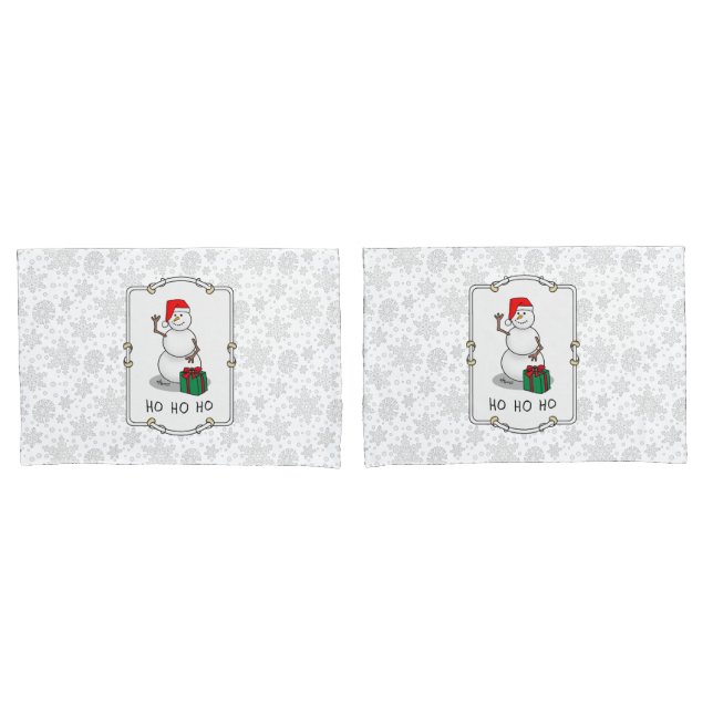 Ho Ho Ho Merry Christmas Santa Cute Snowman Pillow Case (Front-Set)