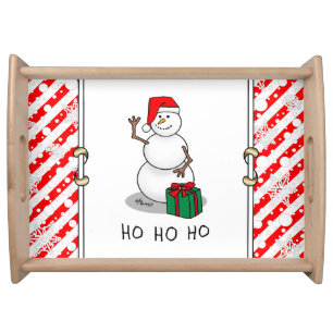 Ho Ho Ho Merry Christmas Santa Cute Snowman Serving Tray