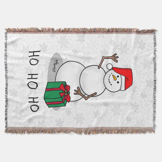 Ho Ho Ho Merry Christmas Santa Cute Snowman Throw Blanket (Front)
