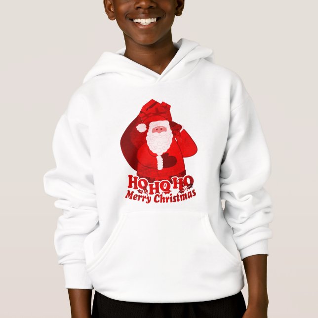 Ho Ho Ho Merry Christmas santa kids red Hoodie (Front)