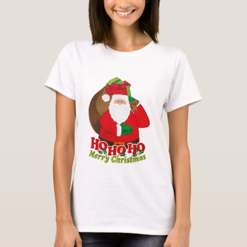 Ho Ho Ho Merry Christmas santa ladies t_shirt
