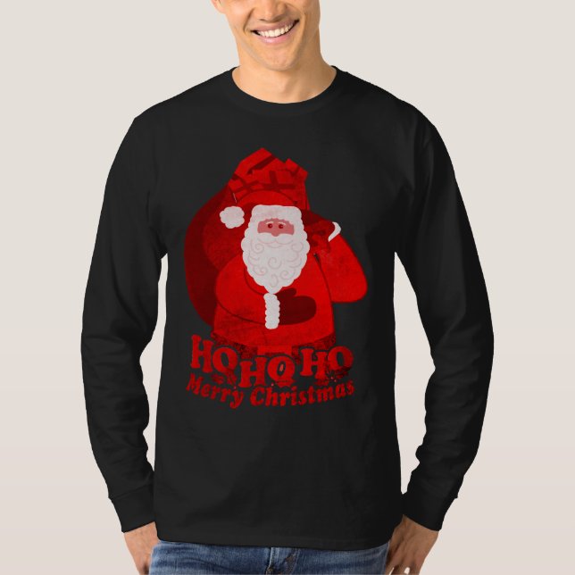 Ho Ho Ho Merry Christmas santa mens red on dark T-Shirt (Front)