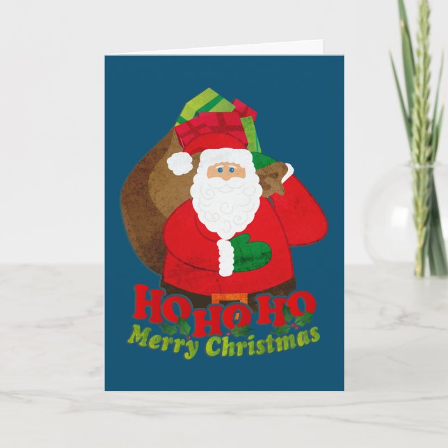 Ho Ho Ho Merry Christmas santa sack navy card (Front)