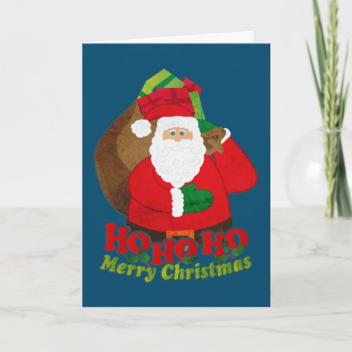 Ho Ho Ho Merry Christmas santa sack navy card