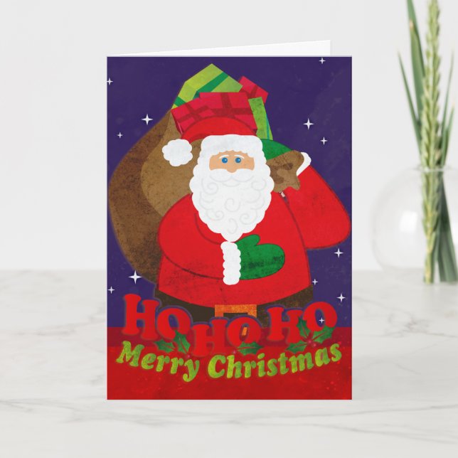 Ho Ho Ho Merry Christmas Santa sack night card (Front)