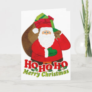 Ho Ho Ho Merry Christmas santa sack white card
