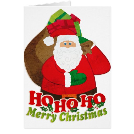 Ho Ho Ho Merry Christmas santa sack white card | Zazzle